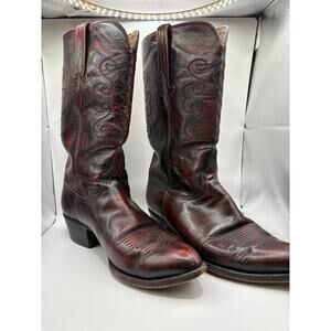 Vintage 90s Lucchese Cowboy Boots Mens 10 Red Black Stitching Mid Calf Western